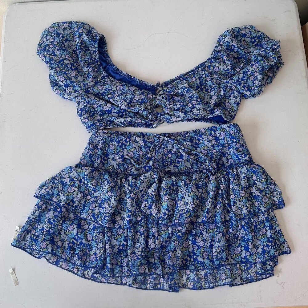 Blue Floral Skirt and Top Set